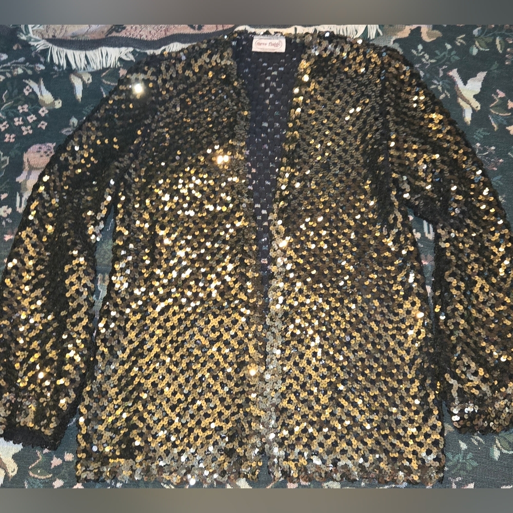 Vintage Sequin Open Weave Sweater Cardigan